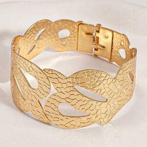 Gold Textured Women's Leaf Cuff Bracelet